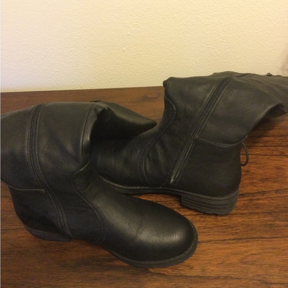 Black Faux Leather Knee Boots - Picture 4 of 9